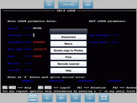 iPad connected to an IBM Mainframe